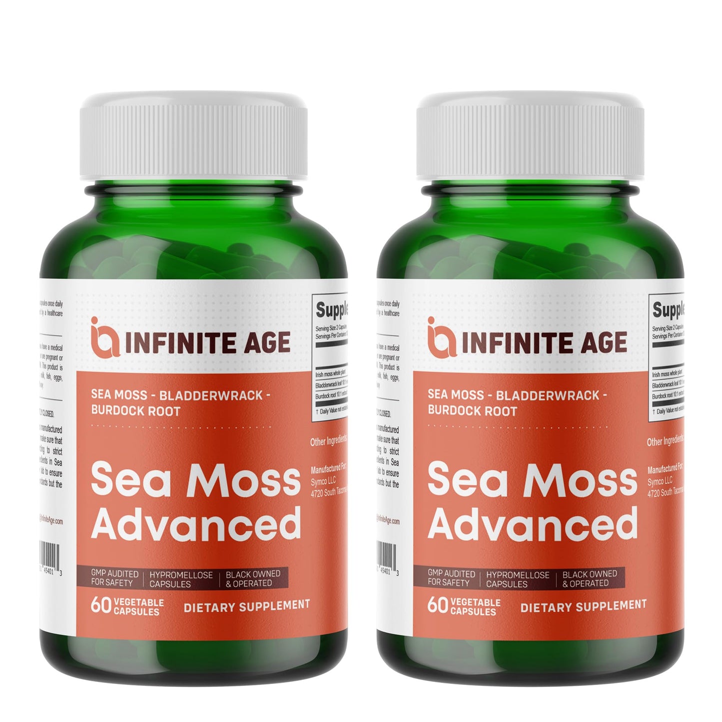 INFINITE AGE 1250mg Sea Moss Advanced Superfood Capsules, 60 Count - High-Potency, Vegan, Made in The USA - Irish Seamoss, Bladderwrack, Burdock Root - Overall Health, Immunity Support