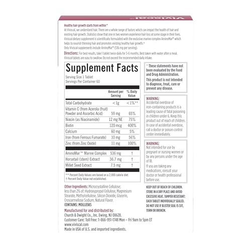 Viviscal Hair Growth Supplements For Women For Thicker, Fuller Hair, Nourishes Thinning & Loss, With Proprietary Collagen Complex, 180 Tablets, 3 Month Supply