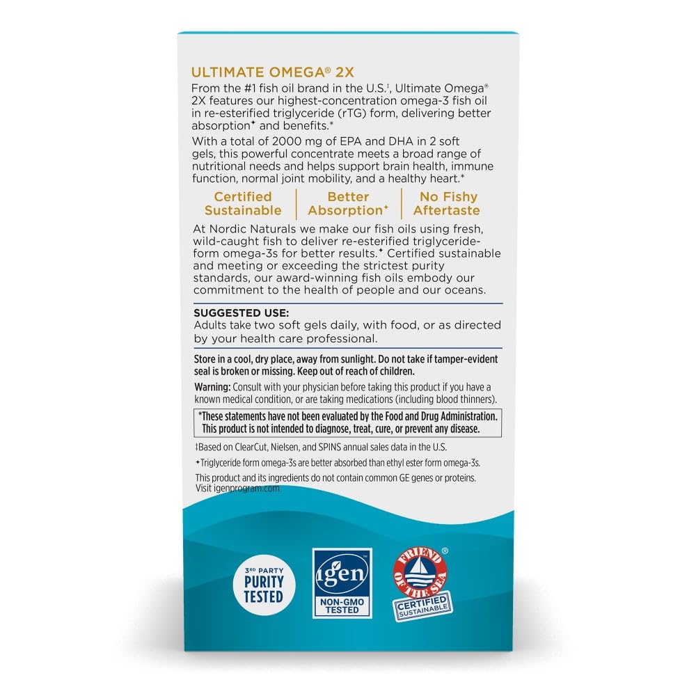 Nordic Naturals Ultimate Omega 2X – High-Potency Fish Oil | 2150 mg EPA & DHA | Lemon Flavor, 120 Softgels