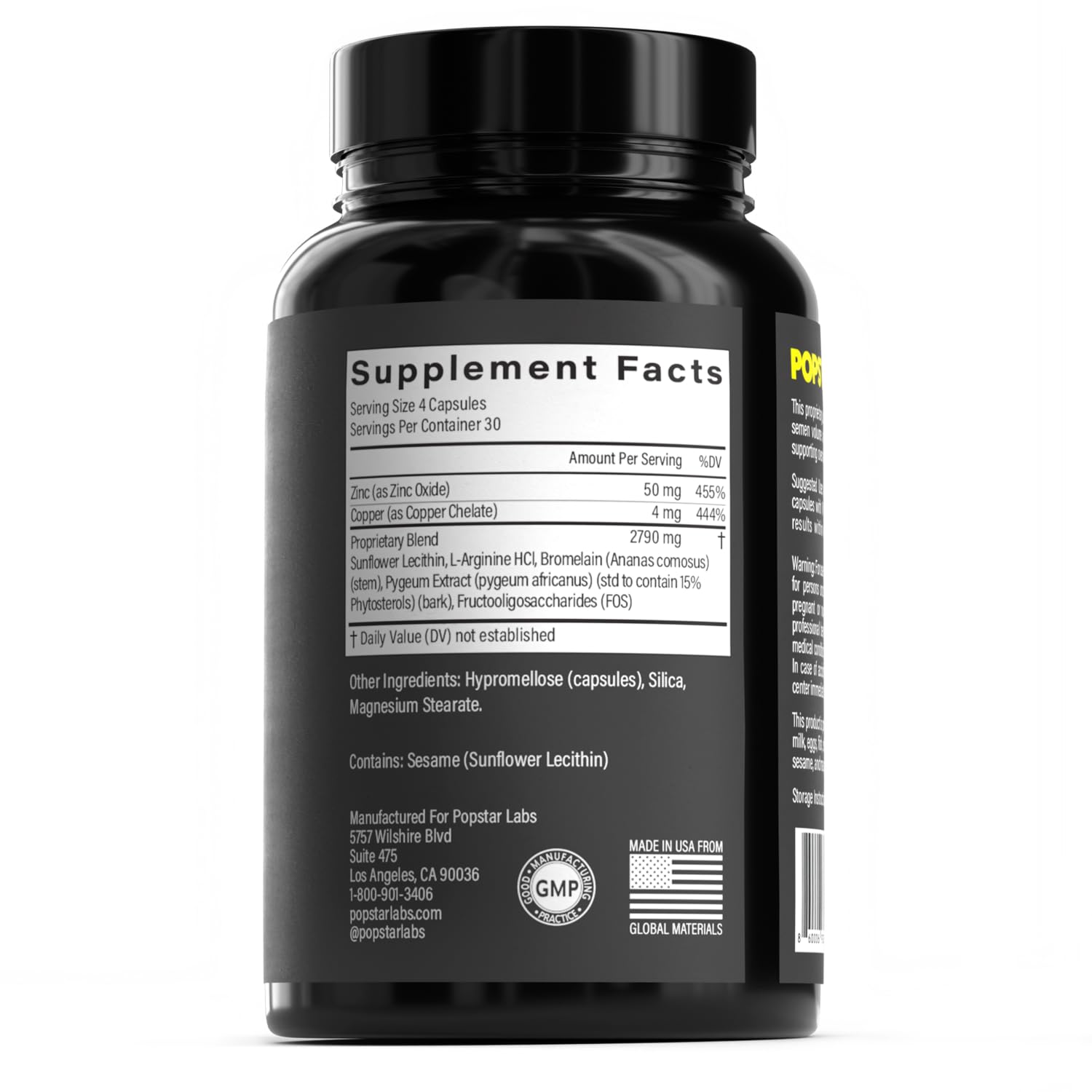 POPSTAR Labs Semen Volume Booster - Men's Semen Health & Fertility Supplement - Doctor Formulated to Increase Load Volume - Made in USA - Non-GMO, Organic, Vegan - 120 Capsules (1 Month Supply)