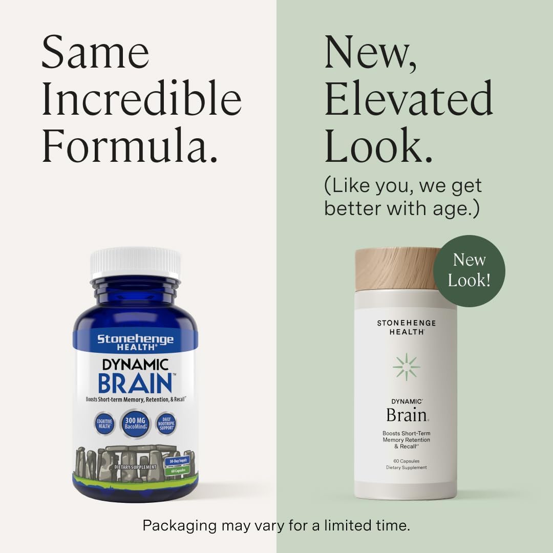Stonehenge Health Dynamic Brain Supplement – New Formula with BacoMind for Memory Acquisition, Retention, & Recall with 40 Unique Nootropic: Choline, Phosphatidylserine, and Huperzine A