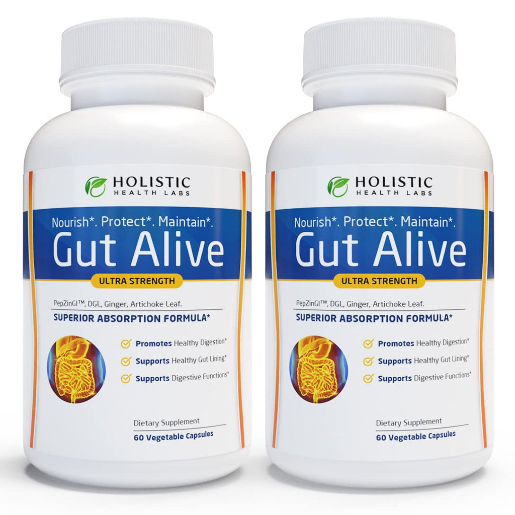 Gut Alive - All Natural Support to Fight IBS, Heartburn, Acid Indigestion, Acid Reflux, Bloating & Gas. Unique Formulation (60 Count)