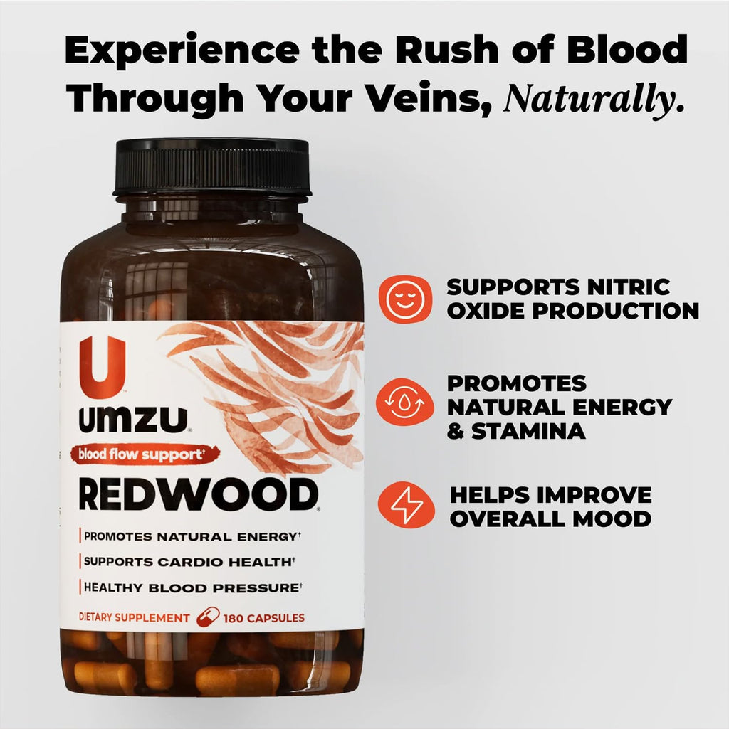 UMZU Redwood Max Nitric Oxide Booster, 1-Month Supply – Advanced Nitric Oxide Supplement with Fitnox Blend, Pine Bark, Resveratrol & Tart Cherry – Promotes Healthy Circulation, Energy and Recovery