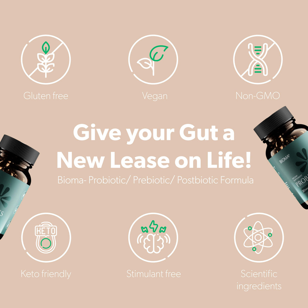 BIOMA Probiotics for Digestive Health & Weight Management – 3-in-1 Gut Support (60 Capsules)