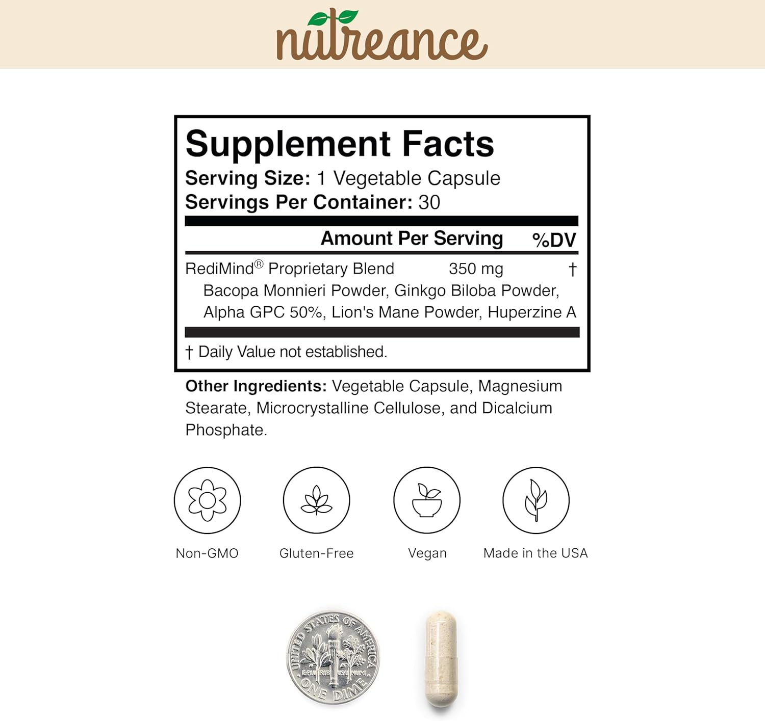 RediMind - Natural Cognitive Enhancement Supplement Capsule - Non-GMO, Vegan, Gluten-Free