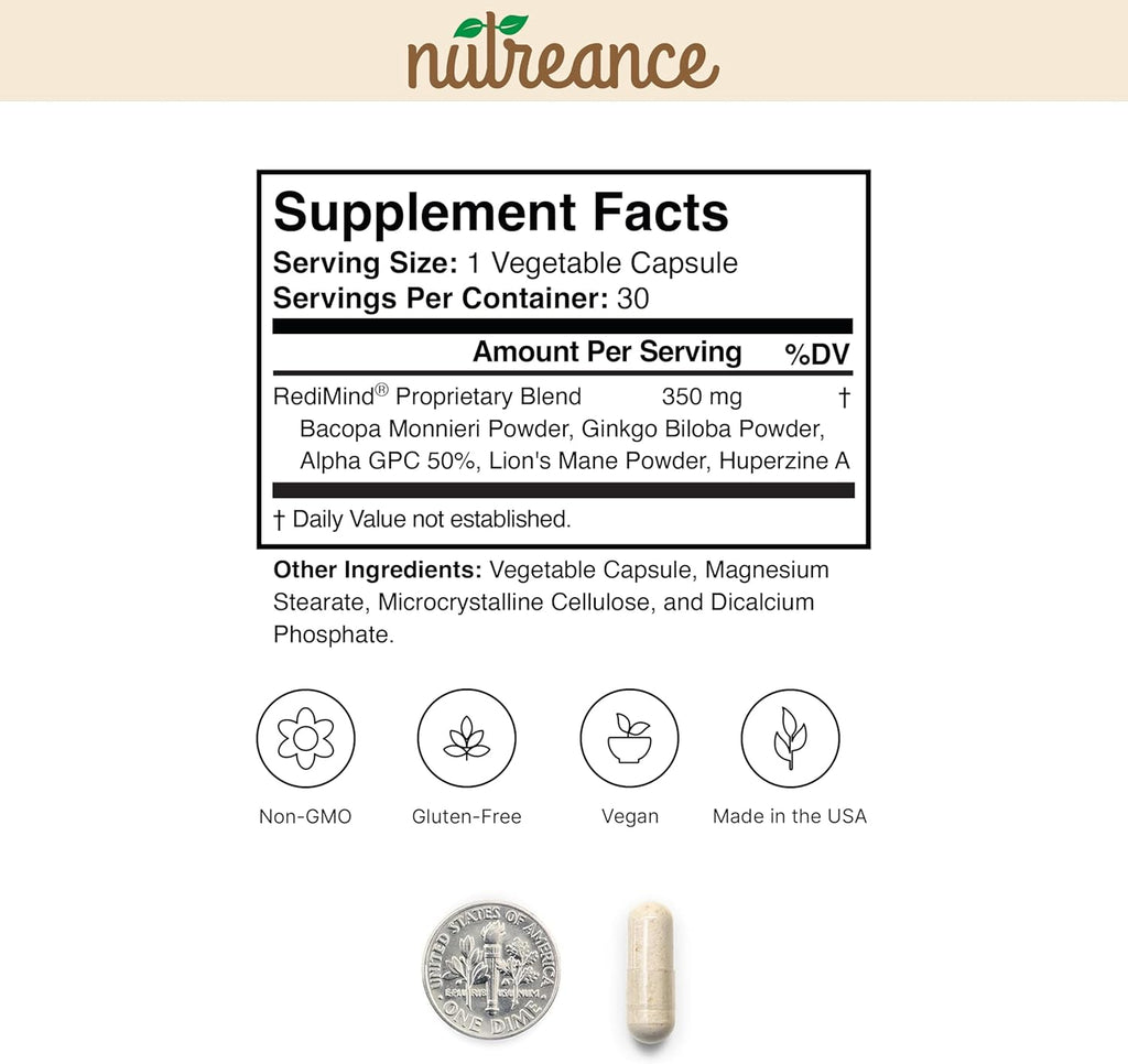 Natural Cognitive Enhancement Supplement Capsule - Non-GMO, Vegan, Gluten-Free