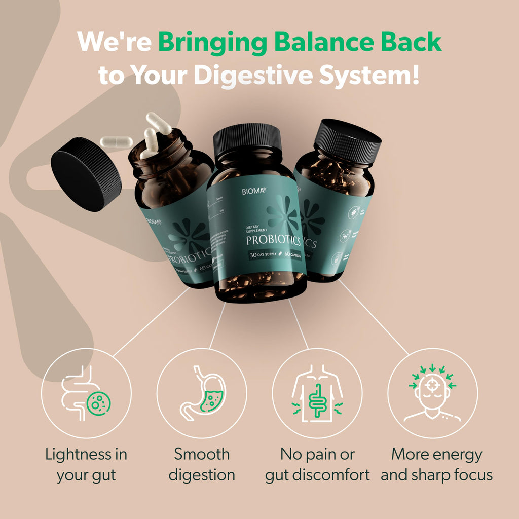 BIOMA Probiotics for Digestive Health & Weight Management – 3-in-1 Gut Support (60 Capsules)