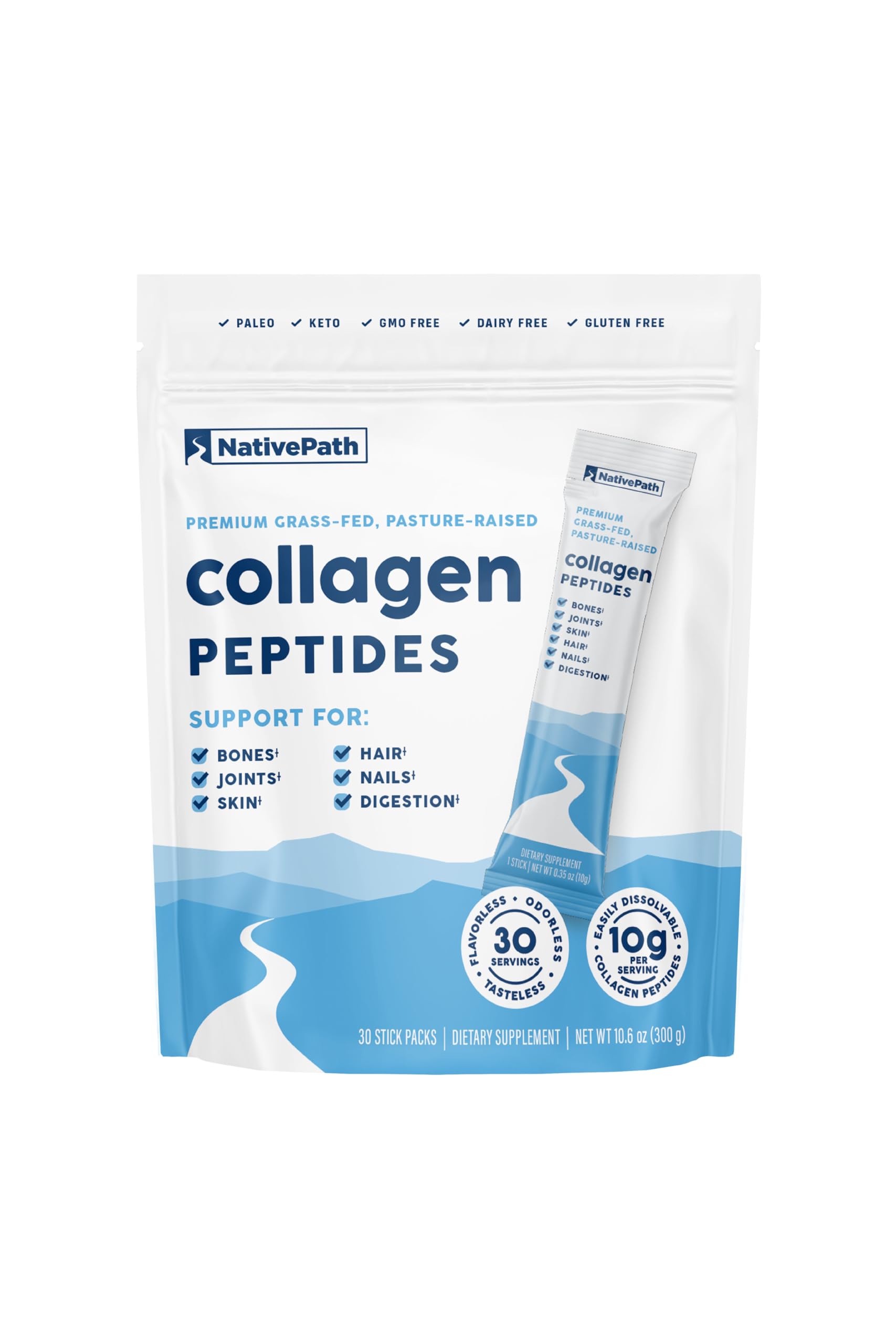 NativePath Collagen Peptides - Hydrolyzed Type 1 & 3 Collagen Powder for Skin, Hair, Nails - 8.8 oz (25 Servings)