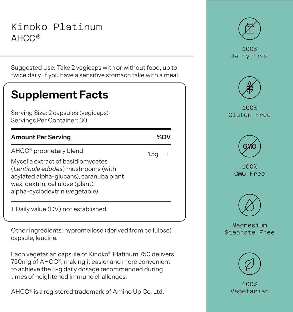 Quality of Life Premium Kinoko Platinum AHCC Herbal Supplement 60 Vegicaps