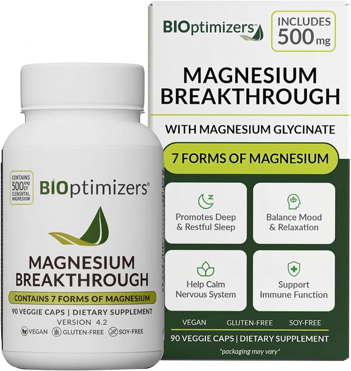 BIOptimizers Magnesium Breakthrough Supplement with 500mg - 7 Forms of Magnesium: Glycinate, Malate, Citrate, and More - Natural Support for Sleep and Cognitive Function