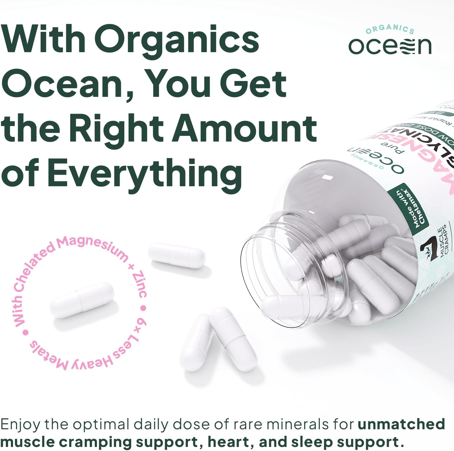 Pure Magnesium Glycinate with Zinc - Maximum Strength Chelated Magnesium Supplement for Women and Men 90 Capsule