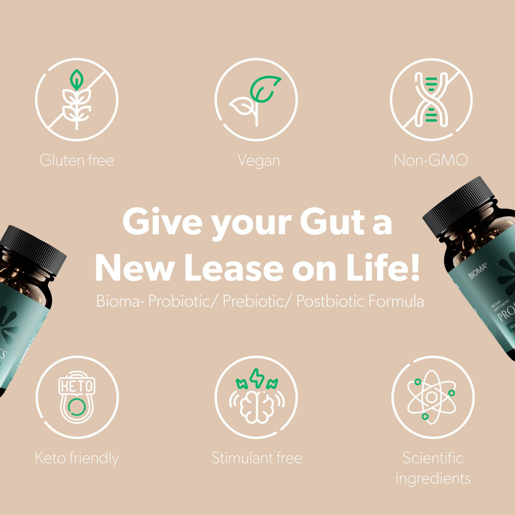 BIOMA Probiotics for Digestive Health & Weight Management – 3-in-1 Gut Support (60 Capsules)   (90-Day Supply)