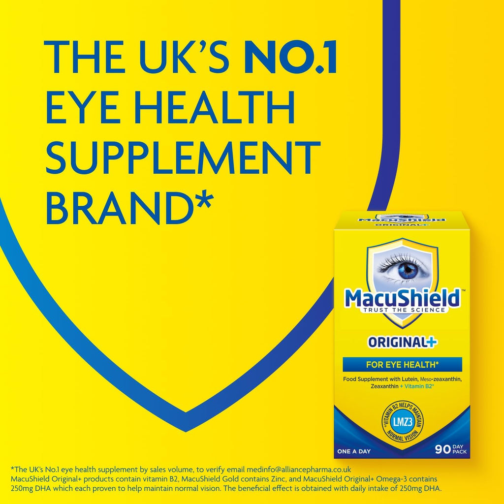 MacuShield Original+ For Eye Health - Food Supplement with Lutein, Meso-Zeaxanthin, Zeaxanthin & Vitamin B2 (90 Day Pack)