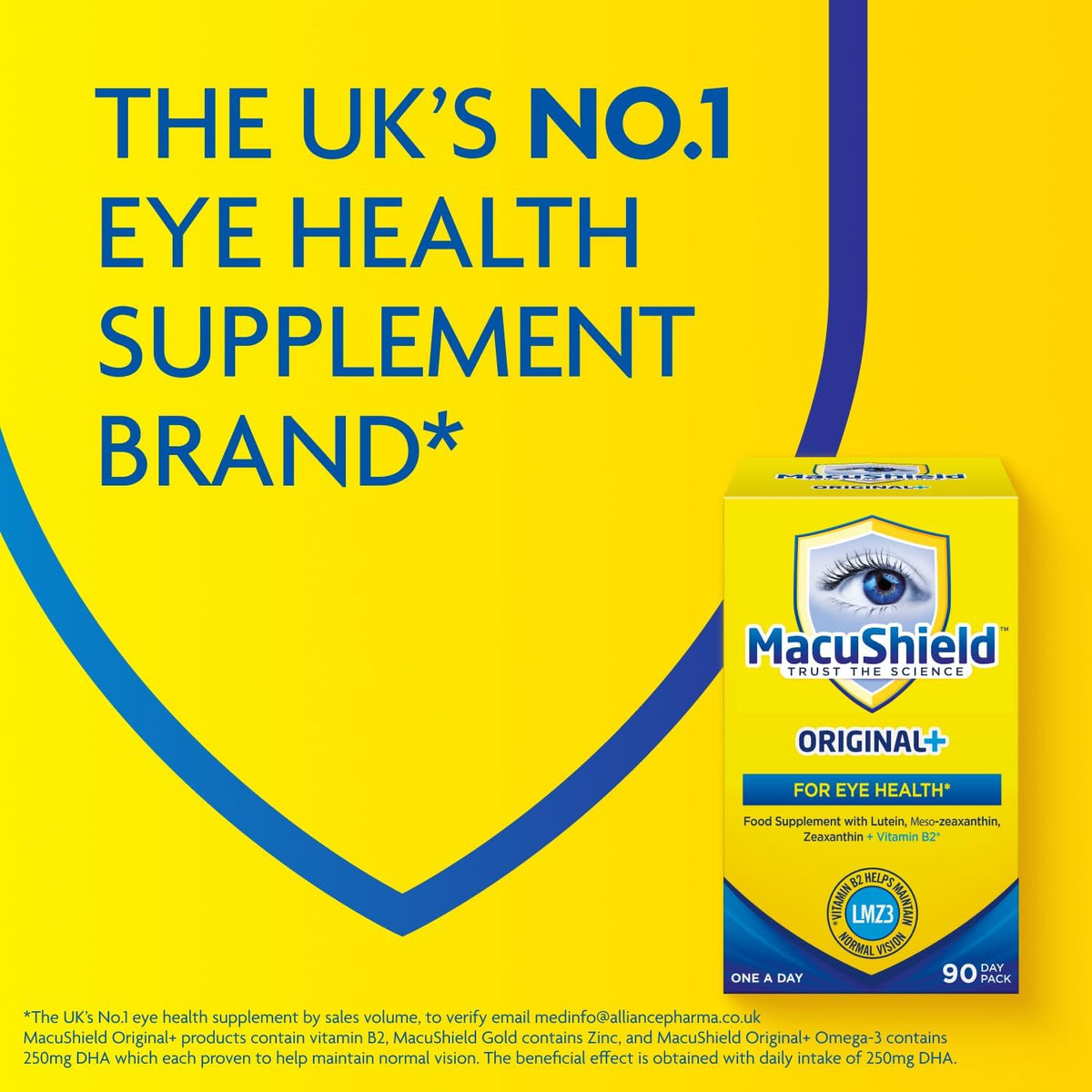 MacuShield Original+ For Eye Health - Food Supplement with Lutein, Meso-Zeaxanthin, Zeaxanthin & Vitamin B2 (90 Day Pack)