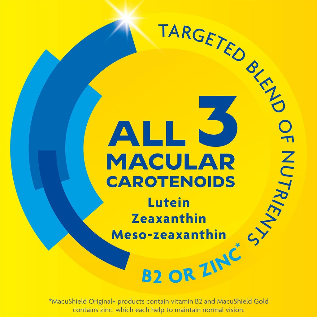 MacuShield Original+ For Eye Health - Food Supplement with Lutein, Meso-Zeaxanthin, Zeaxanthin & Vitamin B2 (90 Day Pack)