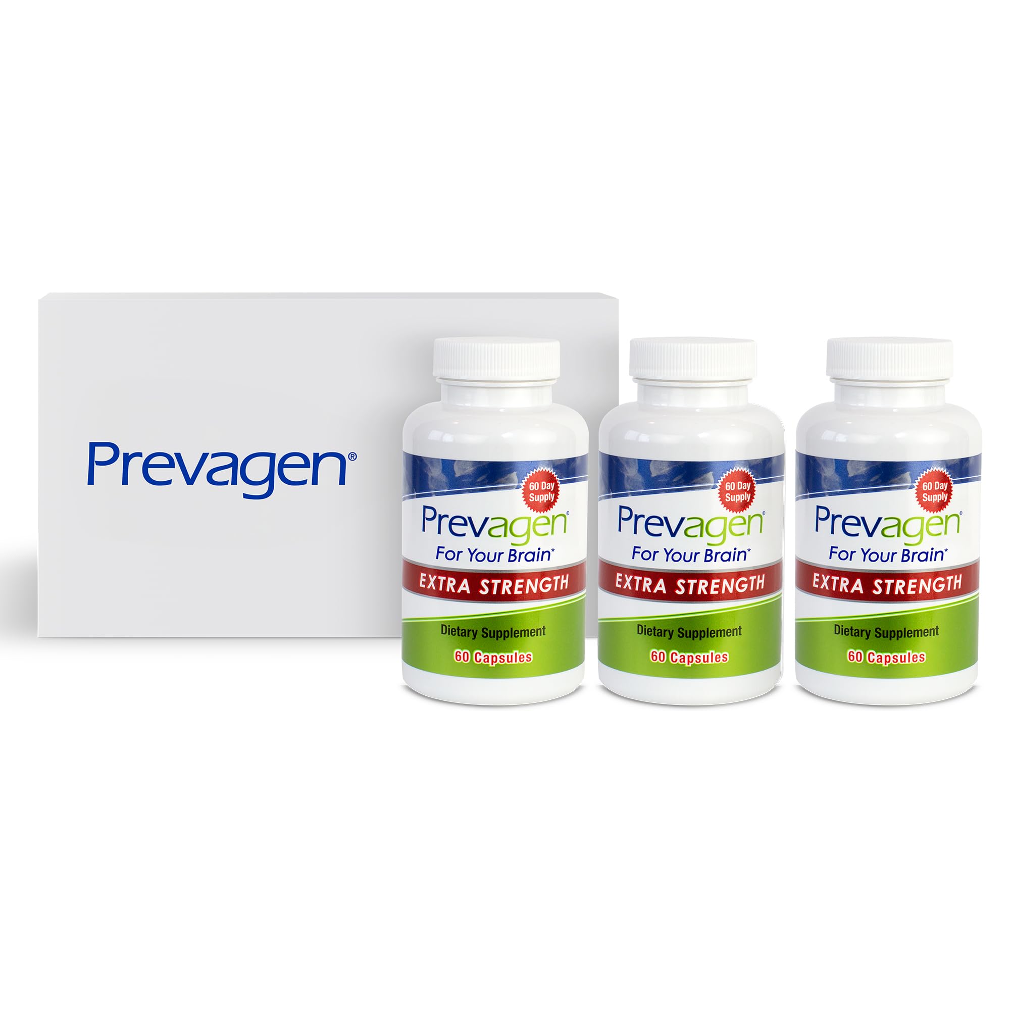 Prevagen Extra Strength 20mg, 60 Capsules with Apoaequorin & Vitamin D with Attractive and Stackable Prevagen Storage Box