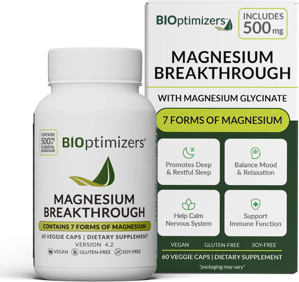 BIOptimizers Magnesium Breakthrough Supplement with 500mg - 7 Forms of Magnesium: Glycinate, Malate, Citrate, and More - Natural Support for Sleep and Cognitive Function