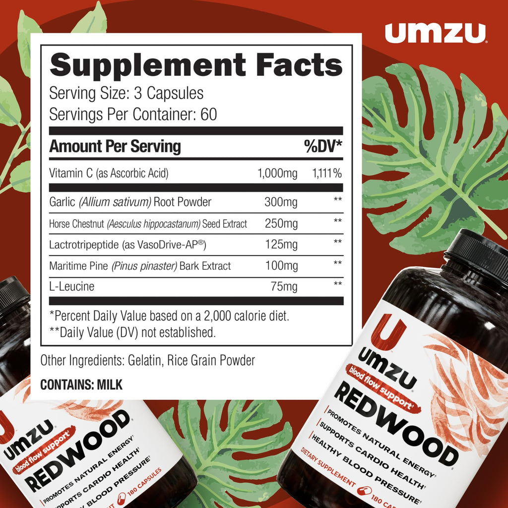 UMZU Redwood Max Nitric Oxide Booster, 1-Month Supply – Advanced Nitric Oxide Supplement with Fitnox Blend, Pine Bark, Resveratrol & Tart Cherry – Promotes Healthy Circulation, Energy and Recovery