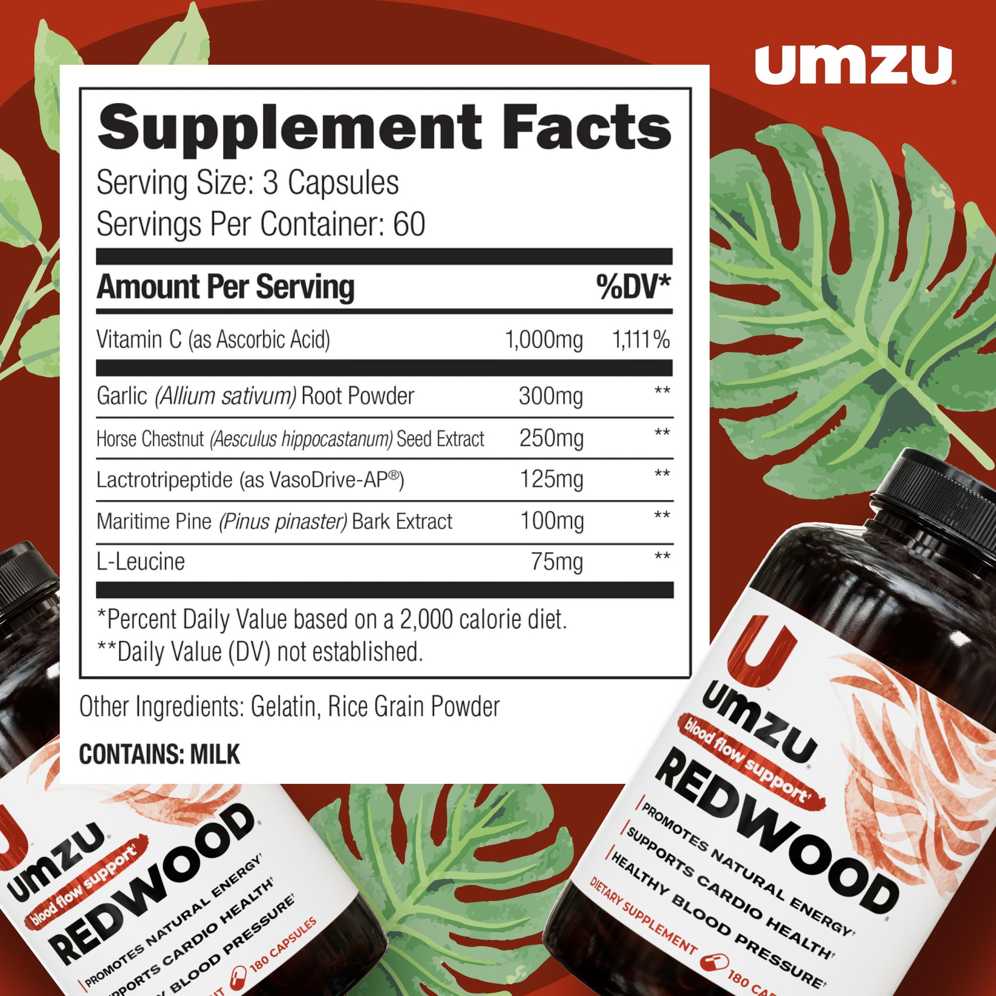 UMZU Redwood Max Nitric Oxide Booster, 1-Month Supply – Advanced Nitric Oxide Supplement with Fitnox Blend, Pine Bark, Resveratrol & Tart Cherry – Promotes Healthy Circulation, Energy and Recovery