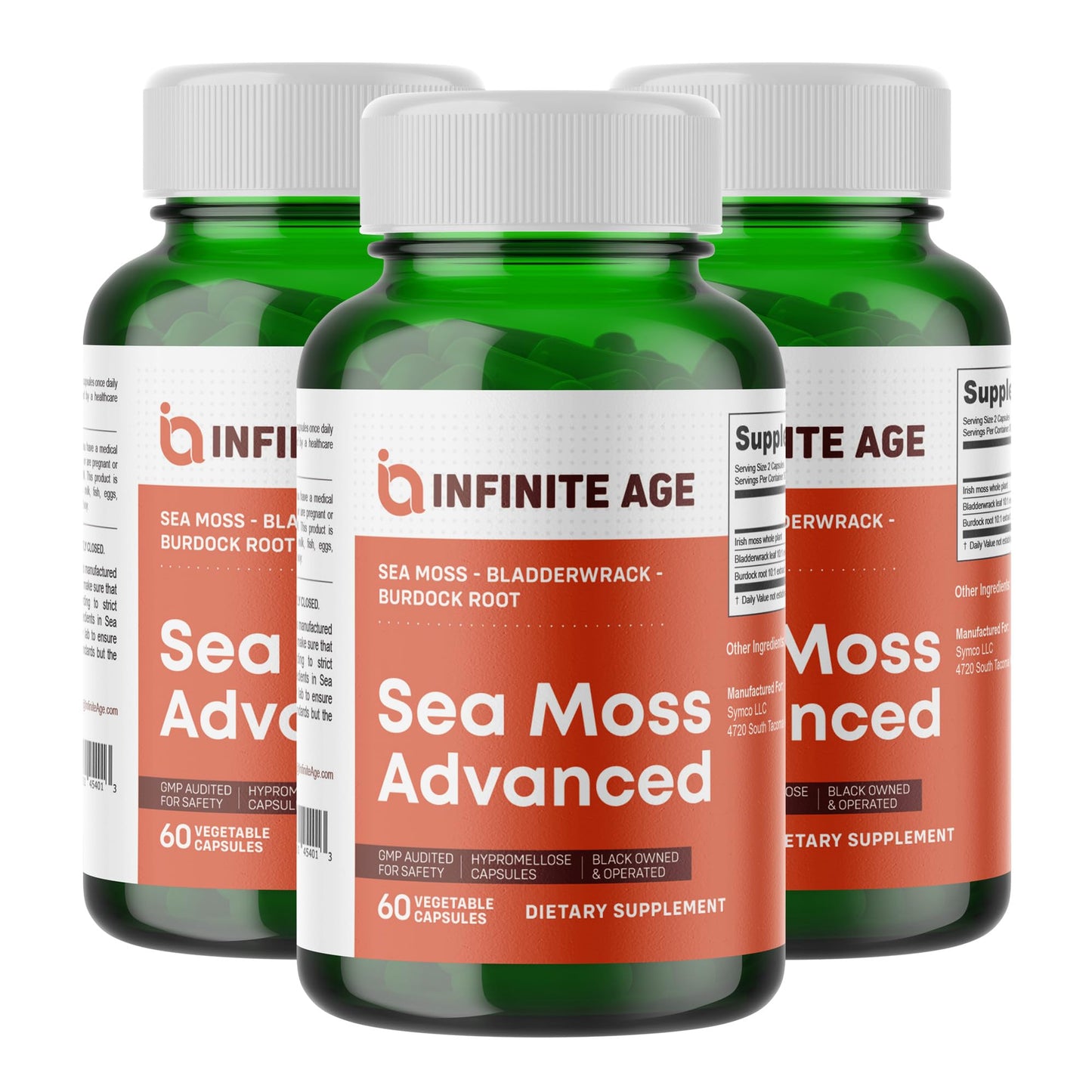 INFINITE AGE 1250mg Sea Moss Advanced Superfood Capsules, 60 Count - High-Potency, Vegan, Made in The USA - Irish Seamoss, Bladderwrack, Burdock Root - Overall Health, Immunity Support