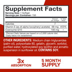 Qunol Ultra CoQ10 100mg Softgels- 3X Better Absorption Coenzyme Q10 Supplements - Antioxidant Supplement for Vascular and Heart Health & Energy Production - 5 Month Supply - 150 Count