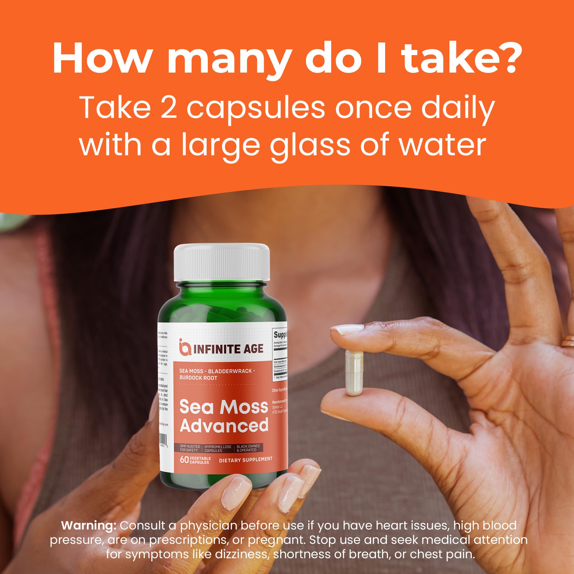 INFINITE AGE 1250mg Sea Moss Advanced Superfood Capsules, 60 Count - High-Potency, Vegan, Made in The USA - Irish Seamoss, Bladderwrack, Burdock Root - Overall Health, Immunity Support