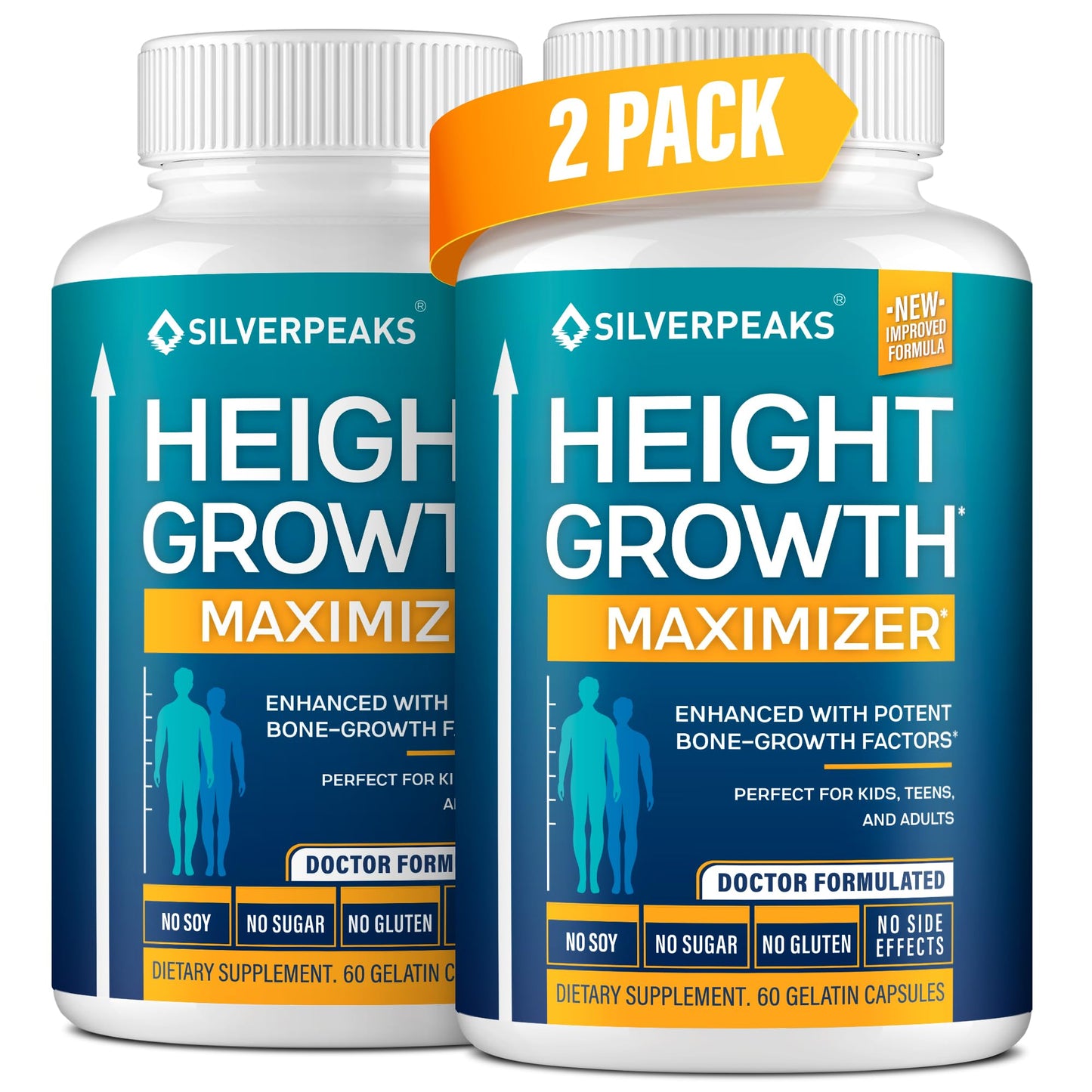 SILVERPEAKS Growth Capsules to Grow Taller - Height Growth Maximizer with Calcium for Bone Strength - Made in USA - Natural Get Taller Supplement - Free of Growth Hormone