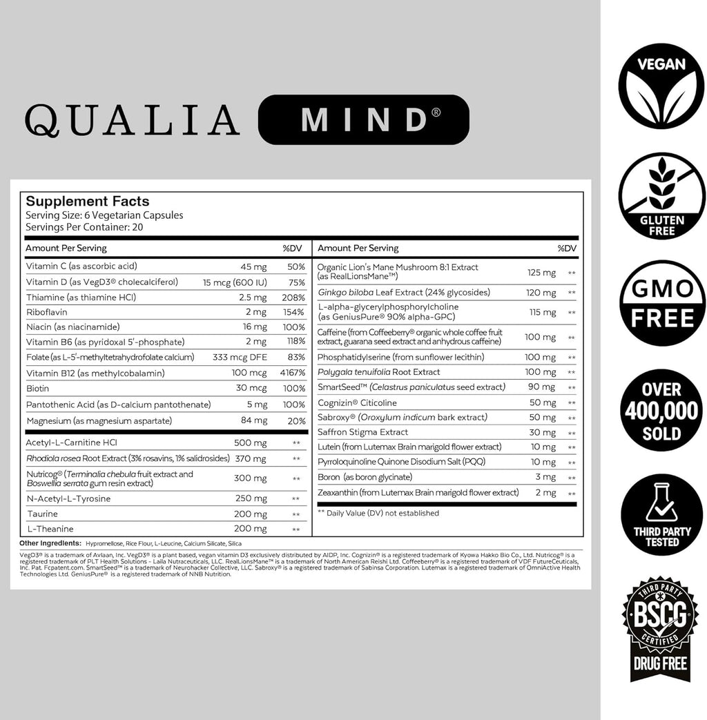 NEUROHACKER COLLECTIVE Qualia Mind | The Ultimate Blend for Brain Health* | Doctor-Formulated Nootropic to Fuel Focus & Concentration* | Supports Long Term Brain Health| Maintain Drive & Productivity