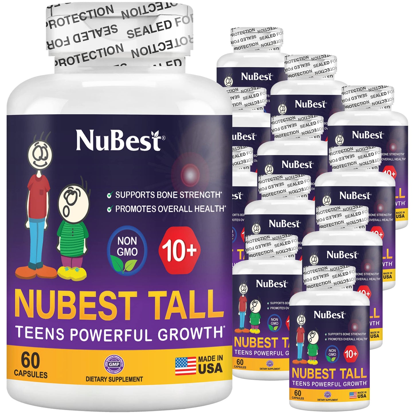 NuBest Tall 10+ Premium Bone Strength Formula, Enhanced Immunity and Overall Health for Age 10+ - Who Drink Milk Daily with Calcium, Vitamin D3, Vitamin K2, and Multivitamins - 60 Capsules