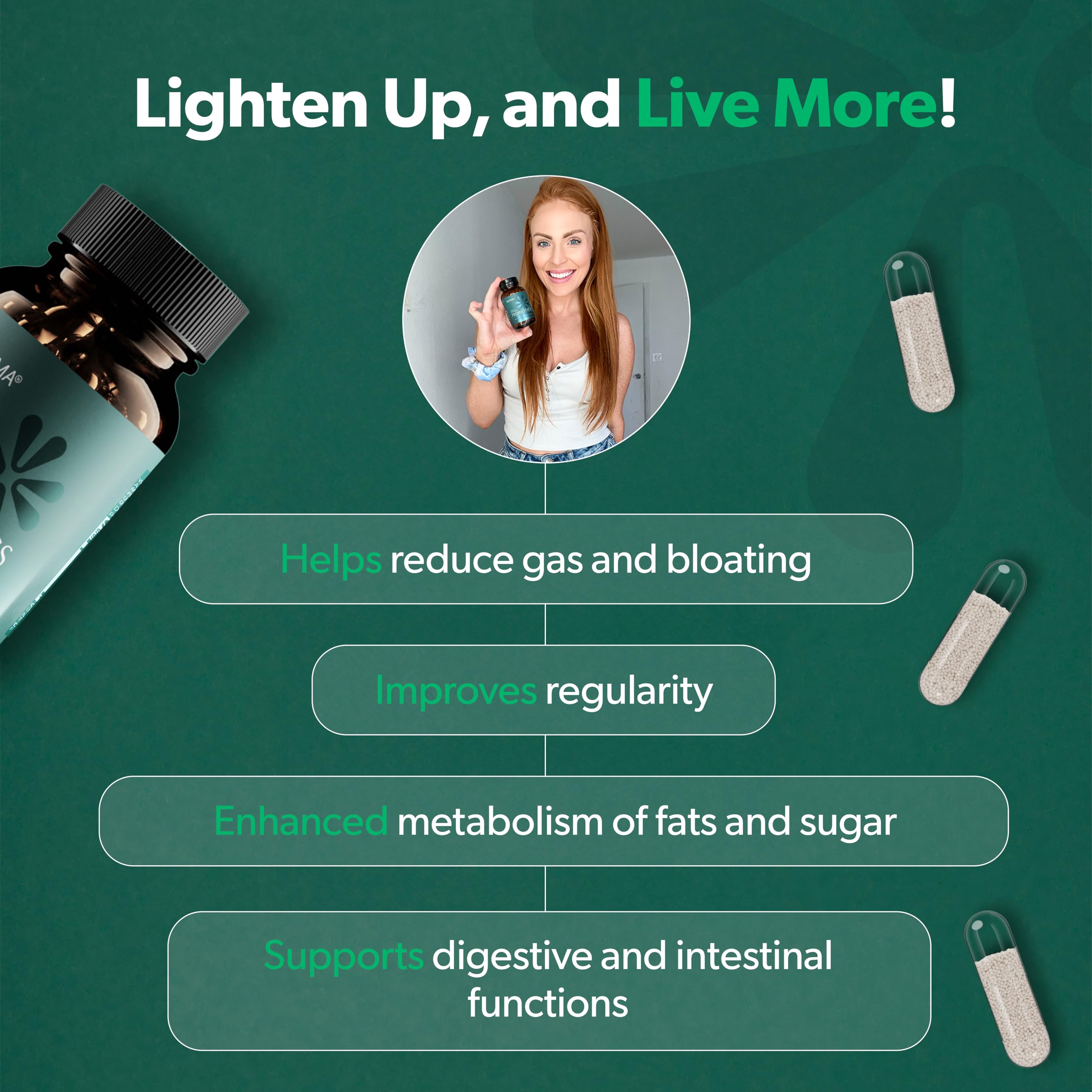 BIOMA Probiotics for Digestive Health & Weight Management – 3-in-1 Gut Support (60 Capsules)