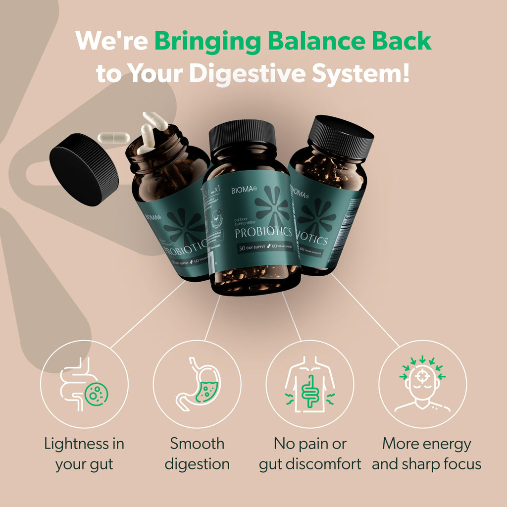BIOMA Probiotics for Digestive Health & Weight Management – 3-in-1 Gut Support (60 Capsules)