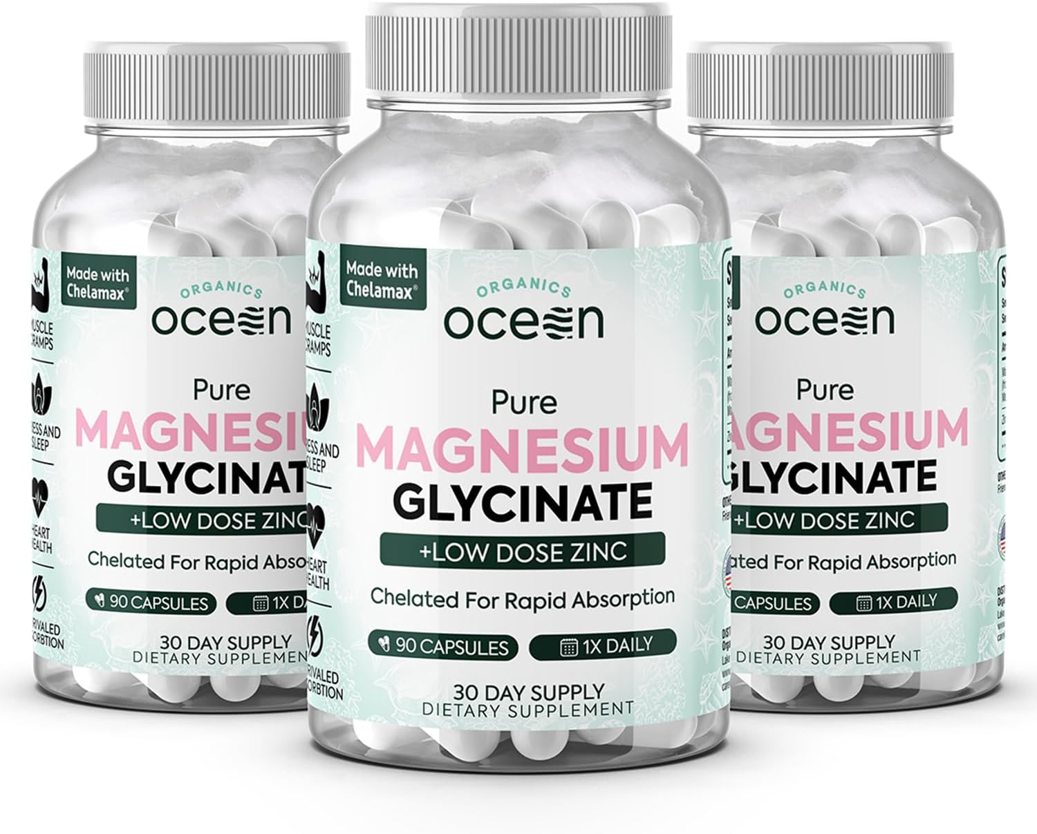 Pure Magnesium Glycinate with Zinc - Maximum Strength Chelated Magnesium Supplement for Women and Men 90 Capsule