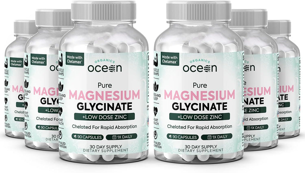 Pure Magnesium Glycinate with Zinc - Maximum Strength Chelated Magnesium Supplement for Women and Men 90 Capsule