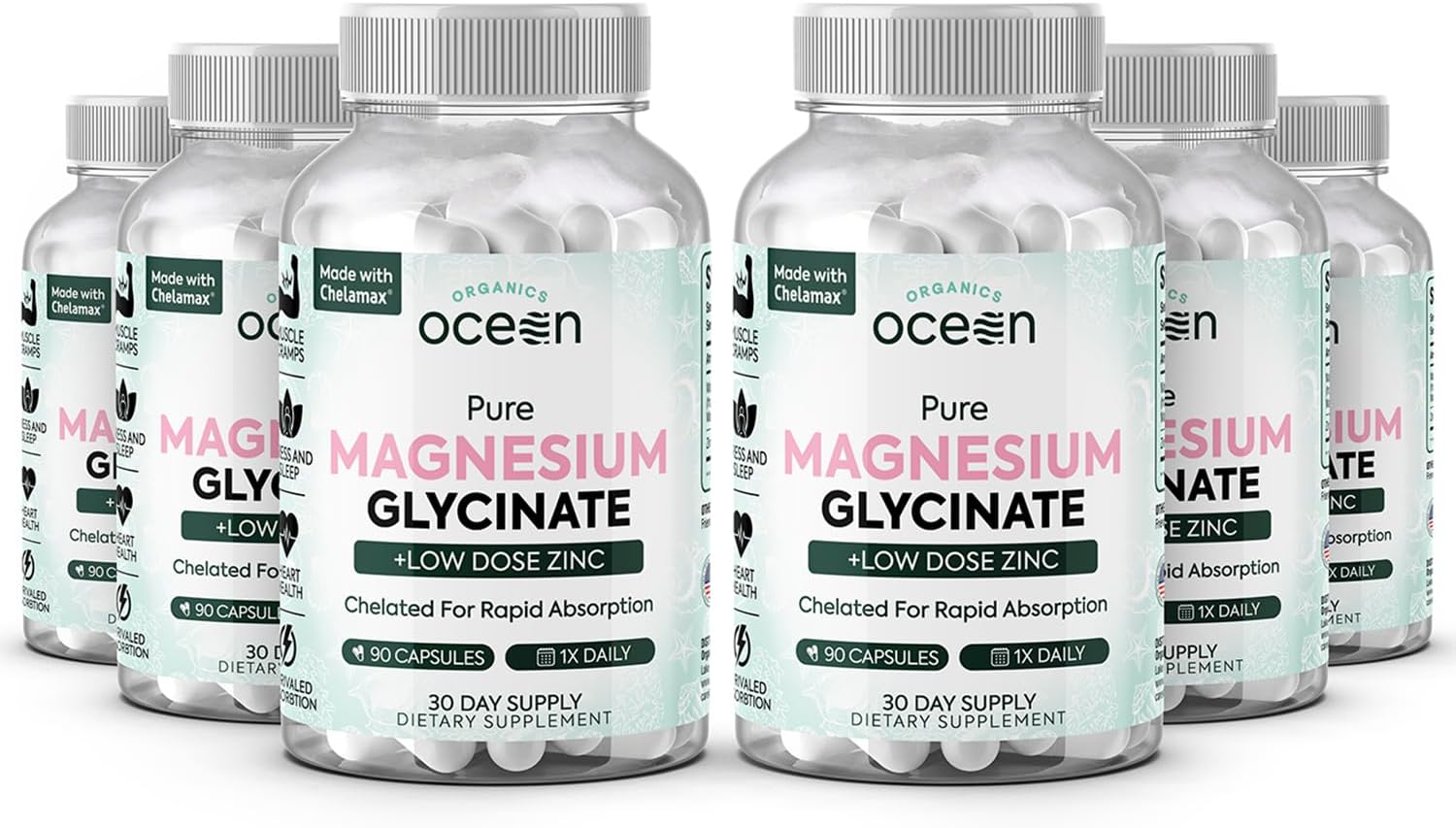 Pure Magnesium Glycinate with Zinc - Maximum Strength Chelated Magnesium Supplement for Women and Men 90 Capsule